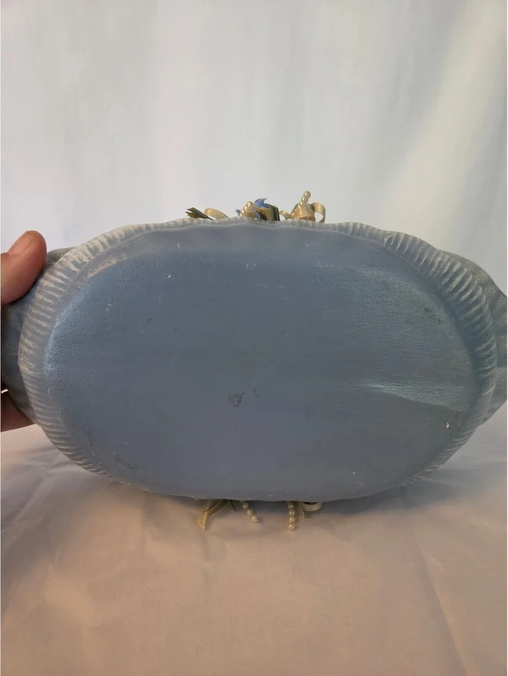 Vintage Blue Decorative Basket with Floral Accents
